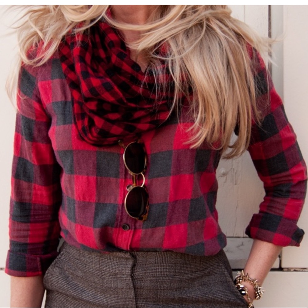 J. Crew Red and Black Plaid Perfect Shirt Button Down